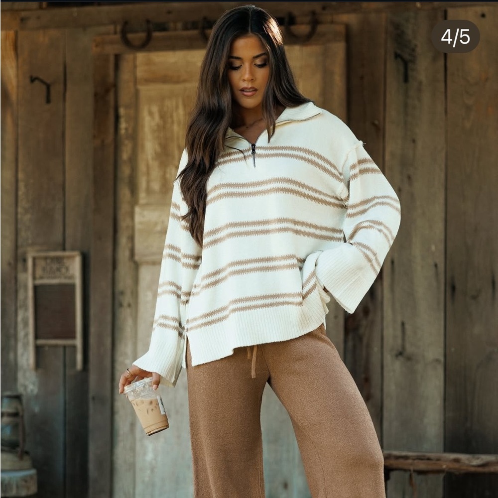 Promise Cream and Brown Striped Sweater